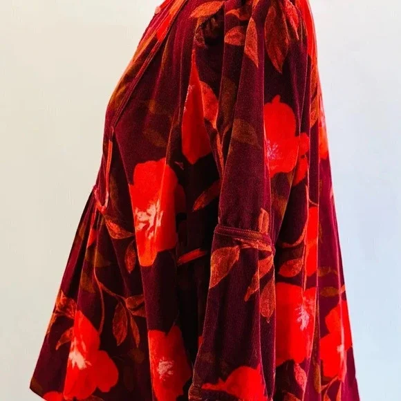 NWT SONOMA Women 3/4 Sleeve Pullover V-Neck Corduroy Cotton Floral Shirt Sz PXXL - Picture 11 of 14